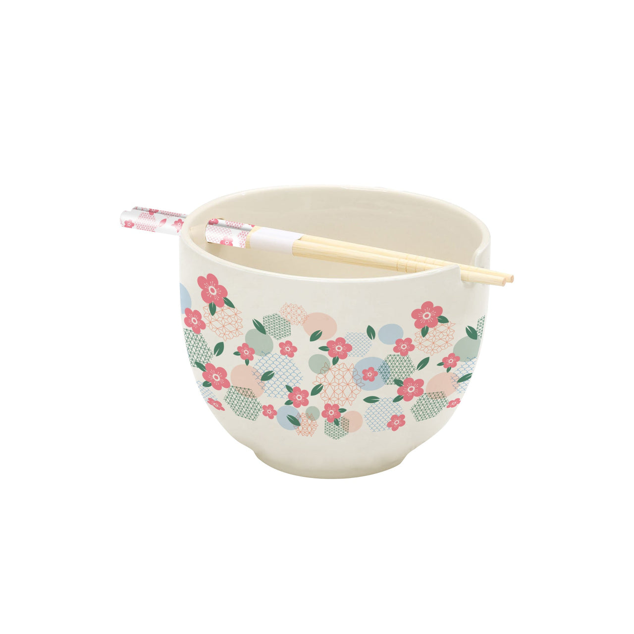 Geometric Florals Ramen Mug & Chopsticks Set (21oz) – 4 PC PPK