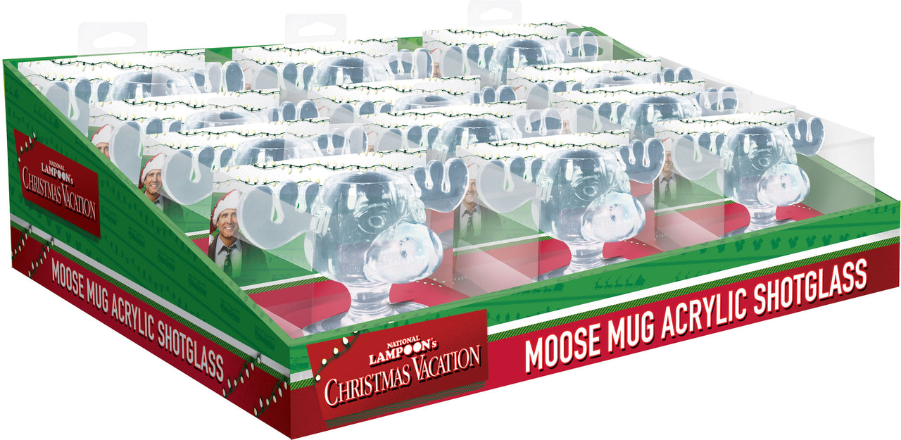 Christmas Vacation Griswold Clear Plastic Moose Mug Mini-Glass (1.5oz / Acetate Packaging / 12 Unit PDQ) – 12 PC PPK