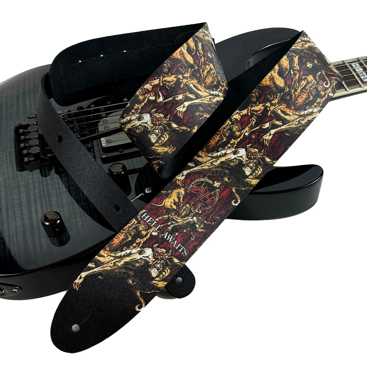 SLAYER HELL AWAITS PRINTED LEATHER GUITAR STRAP