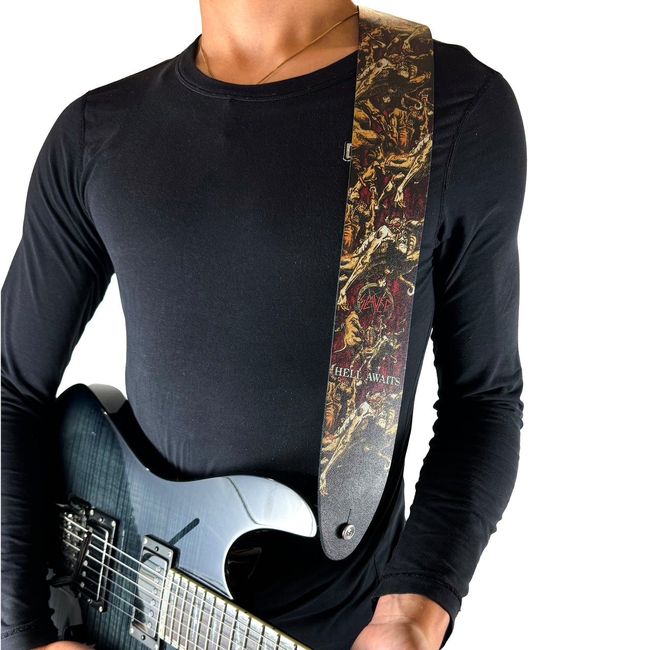 SLAYER HELL AWAITS PRINTED LEATHER GUITAR STRAP