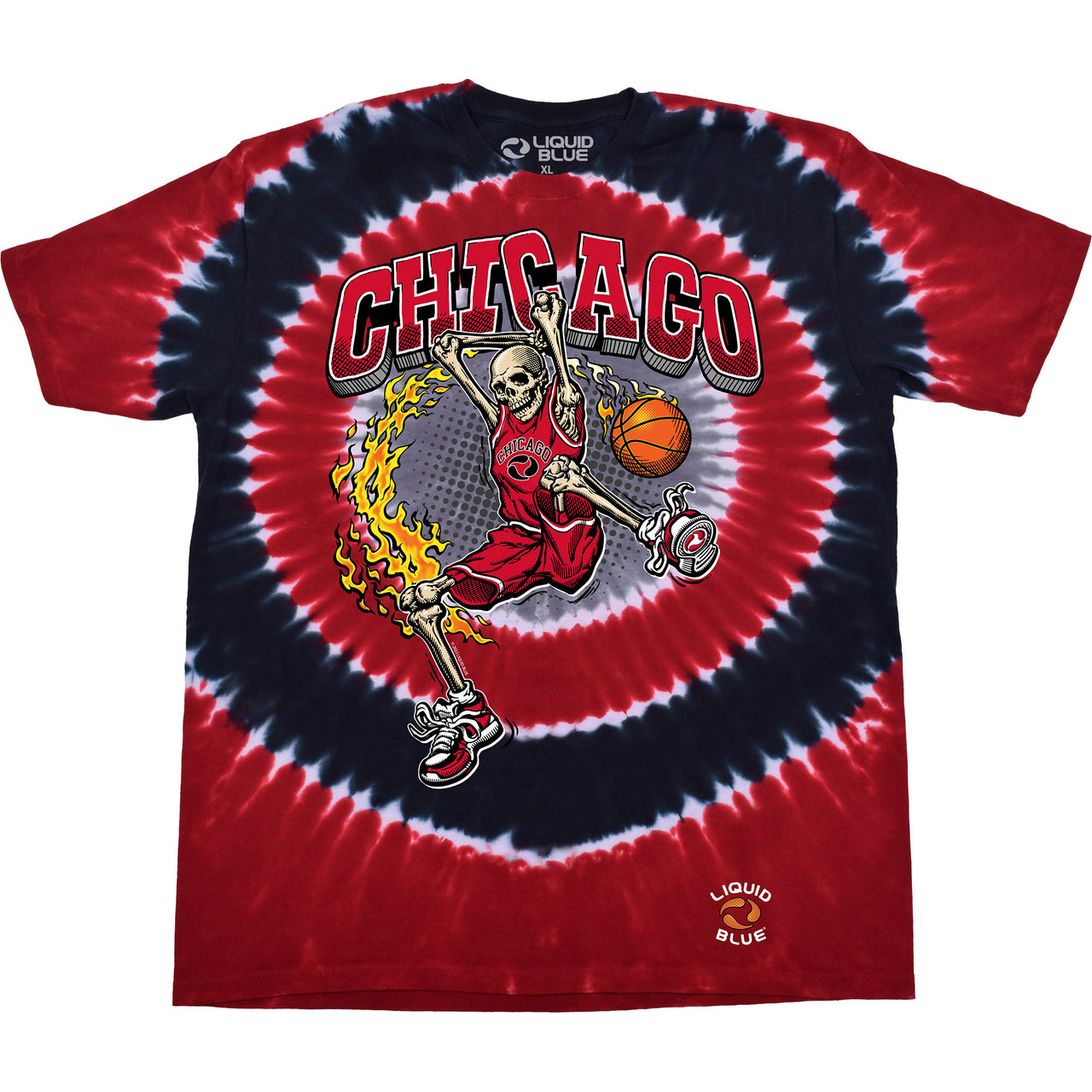 Chicago Dunker Basketball Skeleton Tie-Dye T-Shirt