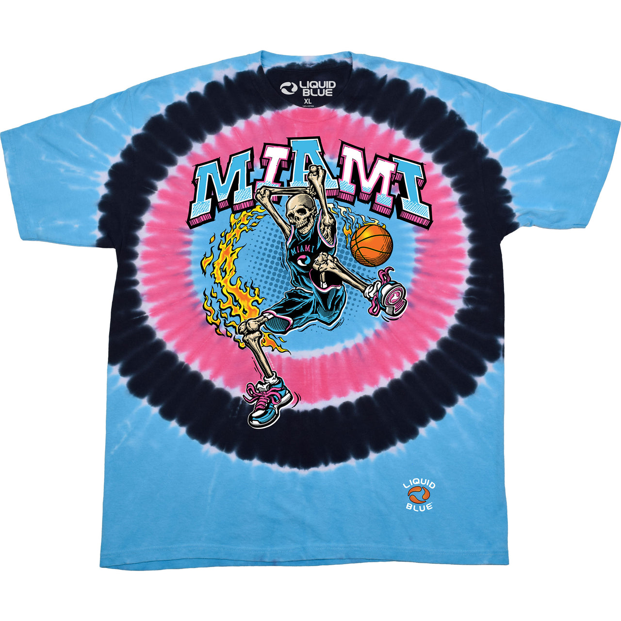 Miami Dunker Basketball Skeleton Tie-Dye T-Shirt