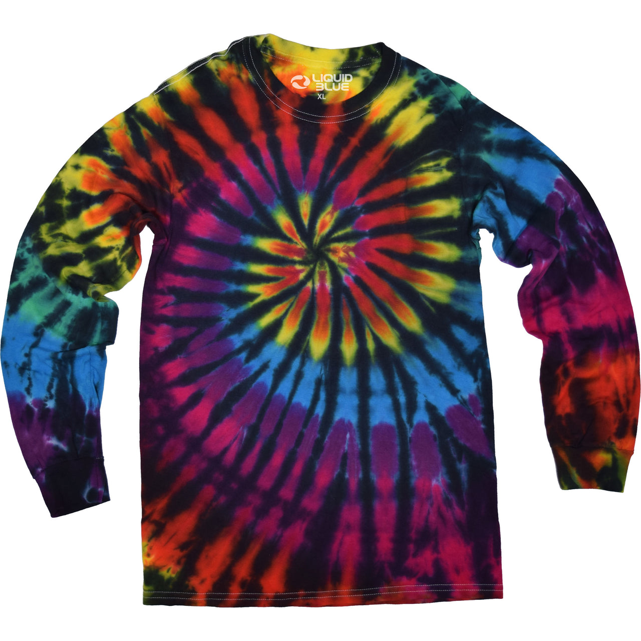 Rainbow Spiral Streak Unprinted Tie-Dye Long Sleeve T-Shirt