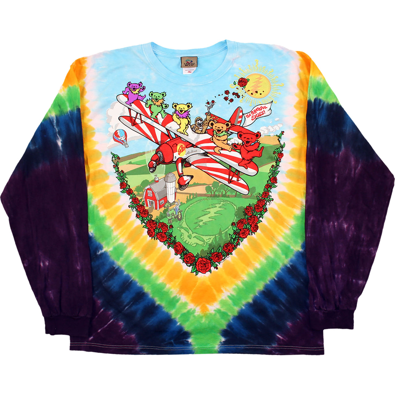 Bi-Plane Bears Tie-Dye Long Sleeve T-Shirt