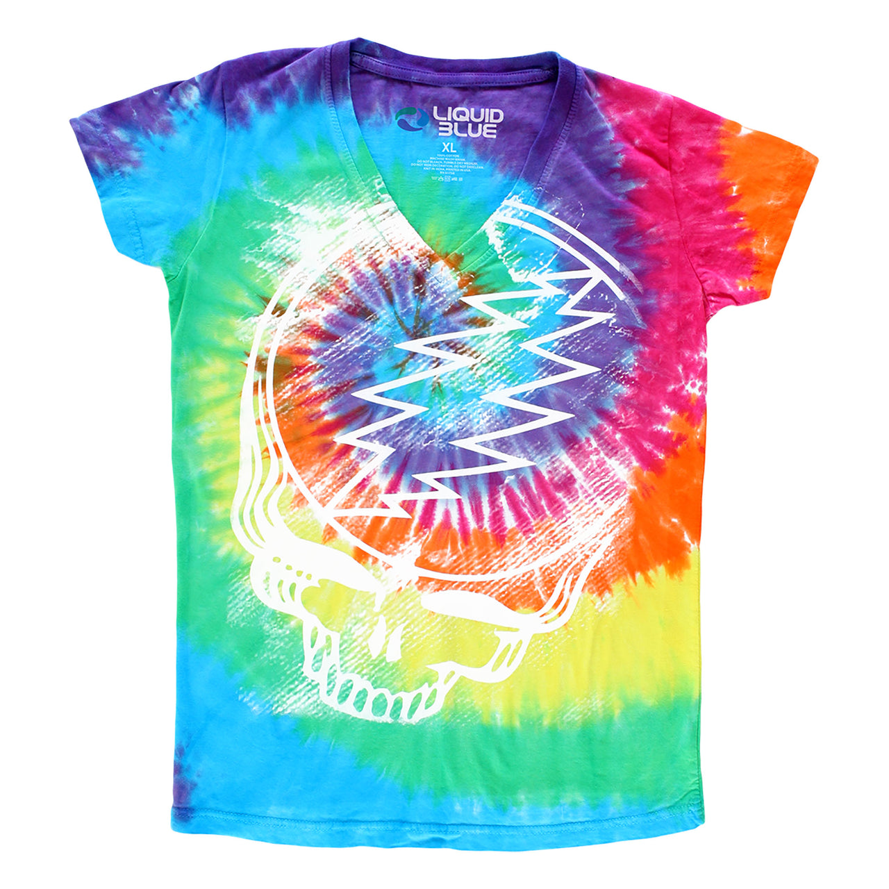 Stealie Tie-Dye Juniors Long Length V-Neck T-Shirt