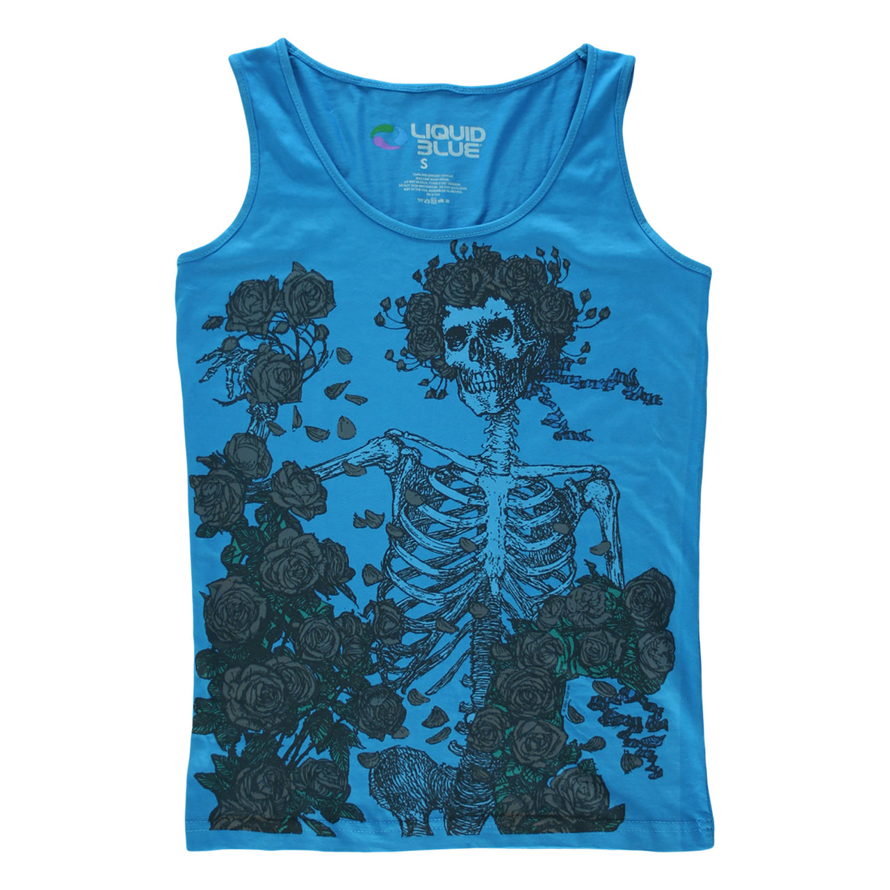 Skeleton and Roses Blue Juniors Tank Top T-Shirt