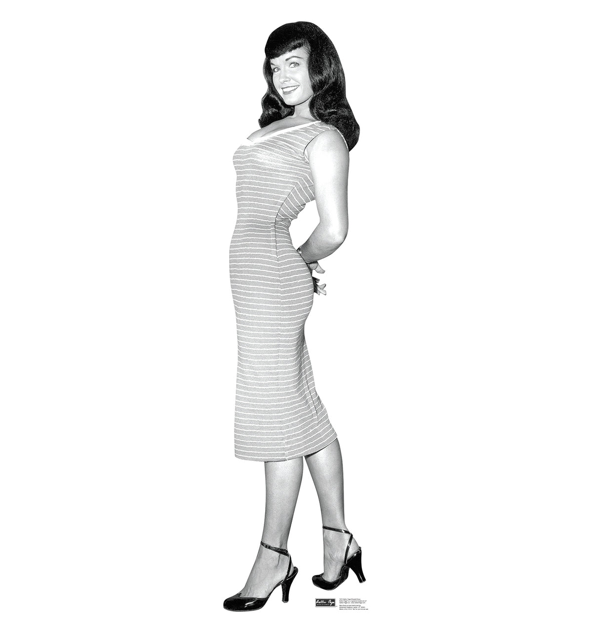Life-size Bettie Page Striped Dress Cardboard Cutout