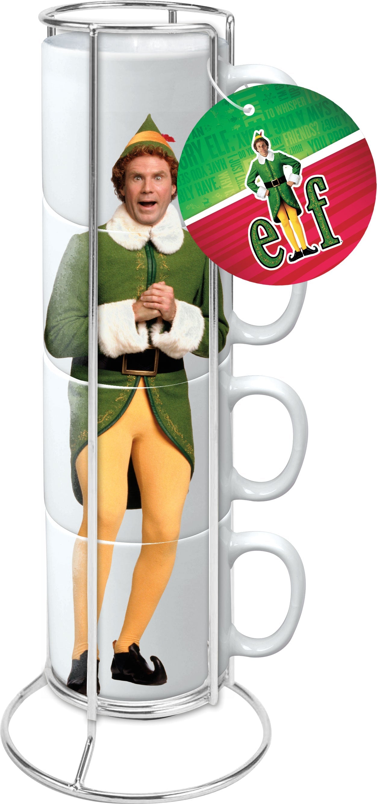 Elf The Movie Buddy The Elf Stackable Ceramic Mug (Stacking 4-Pack / 10oz / Hang Tag) – 4 PC PPK