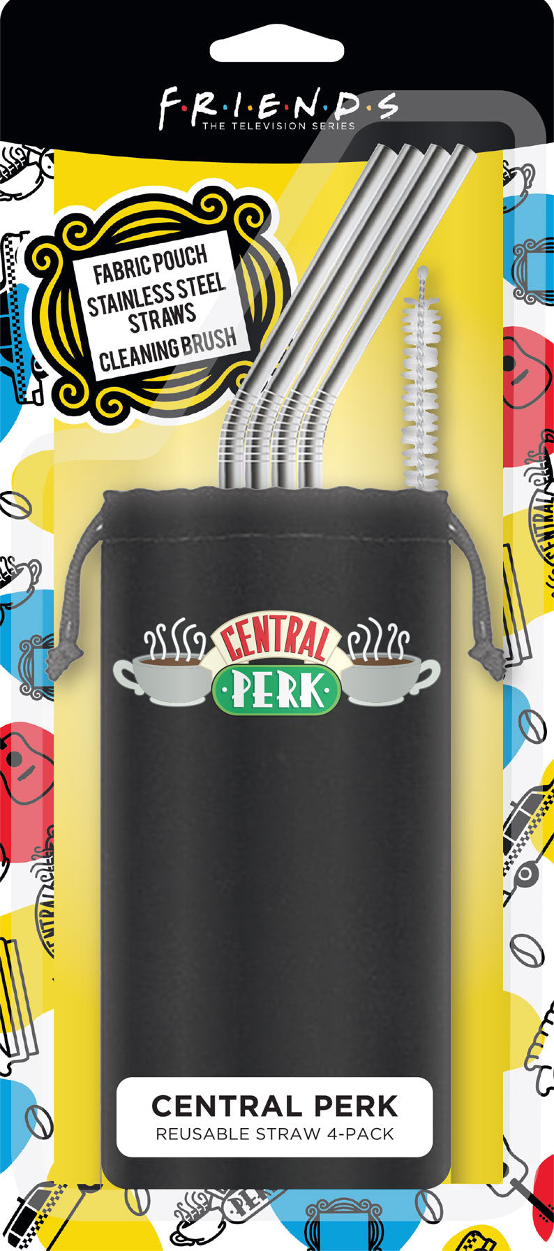 Friends Central Perk Logo Silver Stainless Straws (4-Pack / Packaged) – 6 PC PPK