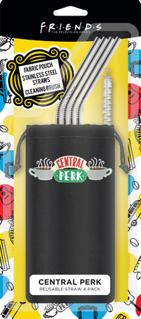 Thumbnail for Friends Central Perk Logo Silver Stainless Straws (4-Pack / Packaged) – 6 PC PPK