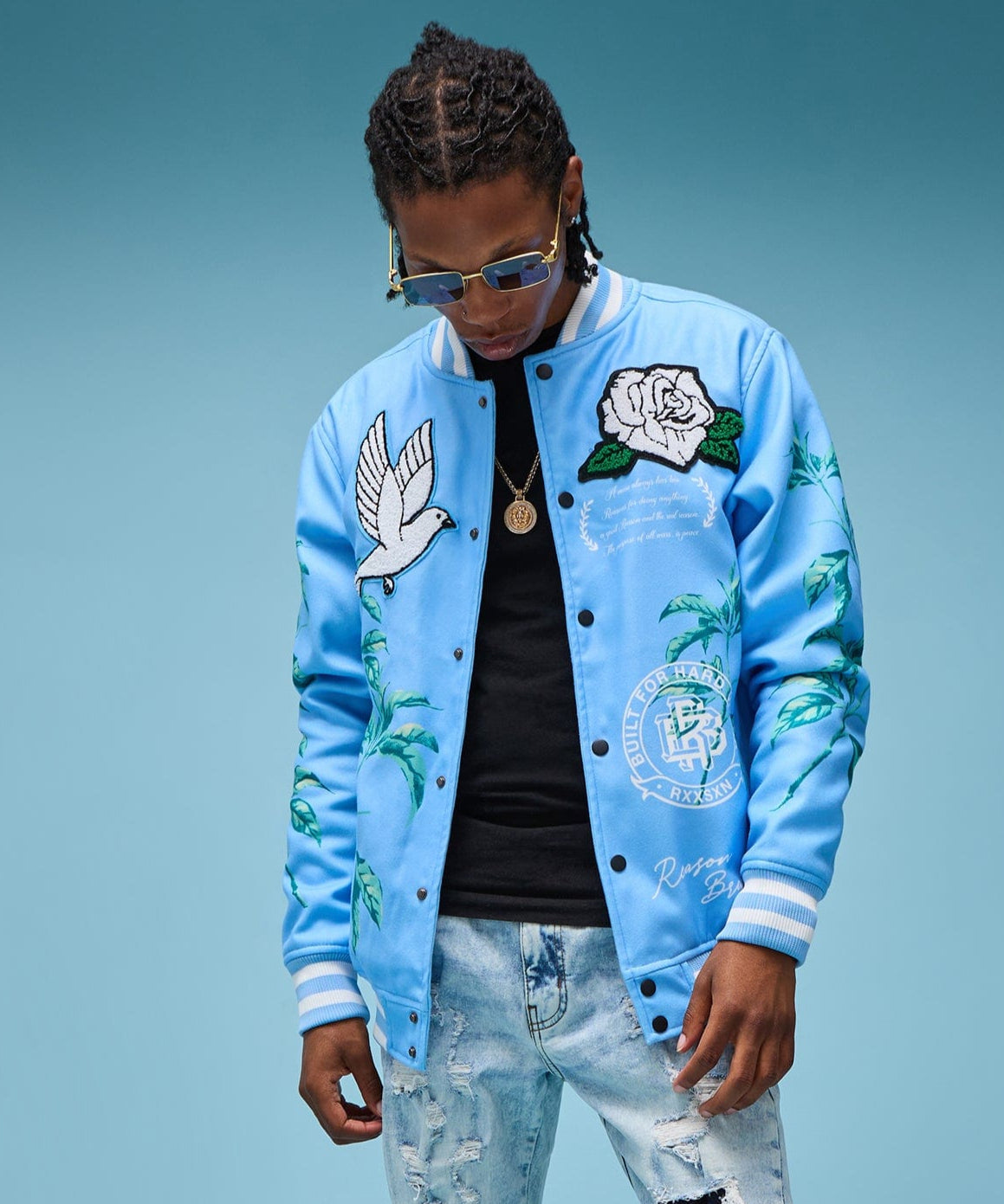 Dove Chenille Patched Embroidered Varsity Jacket