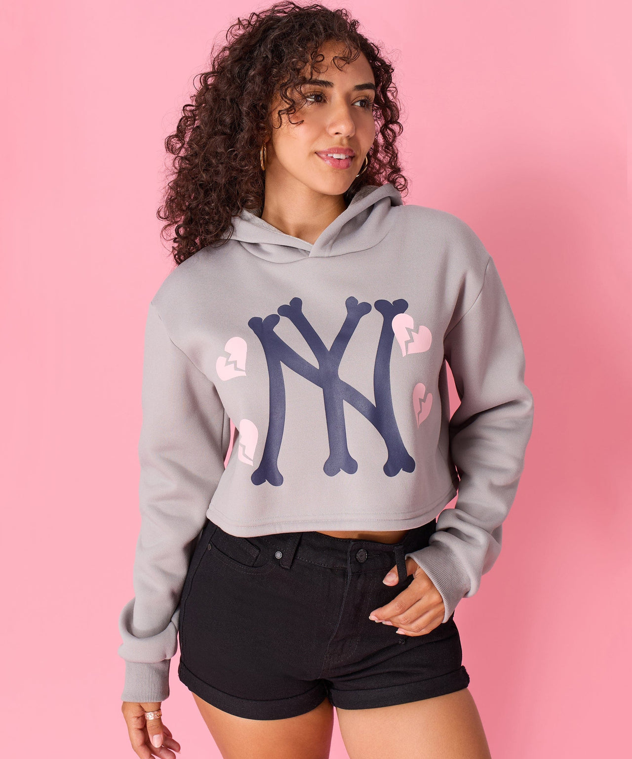 Women Ny Cropped Hoodie