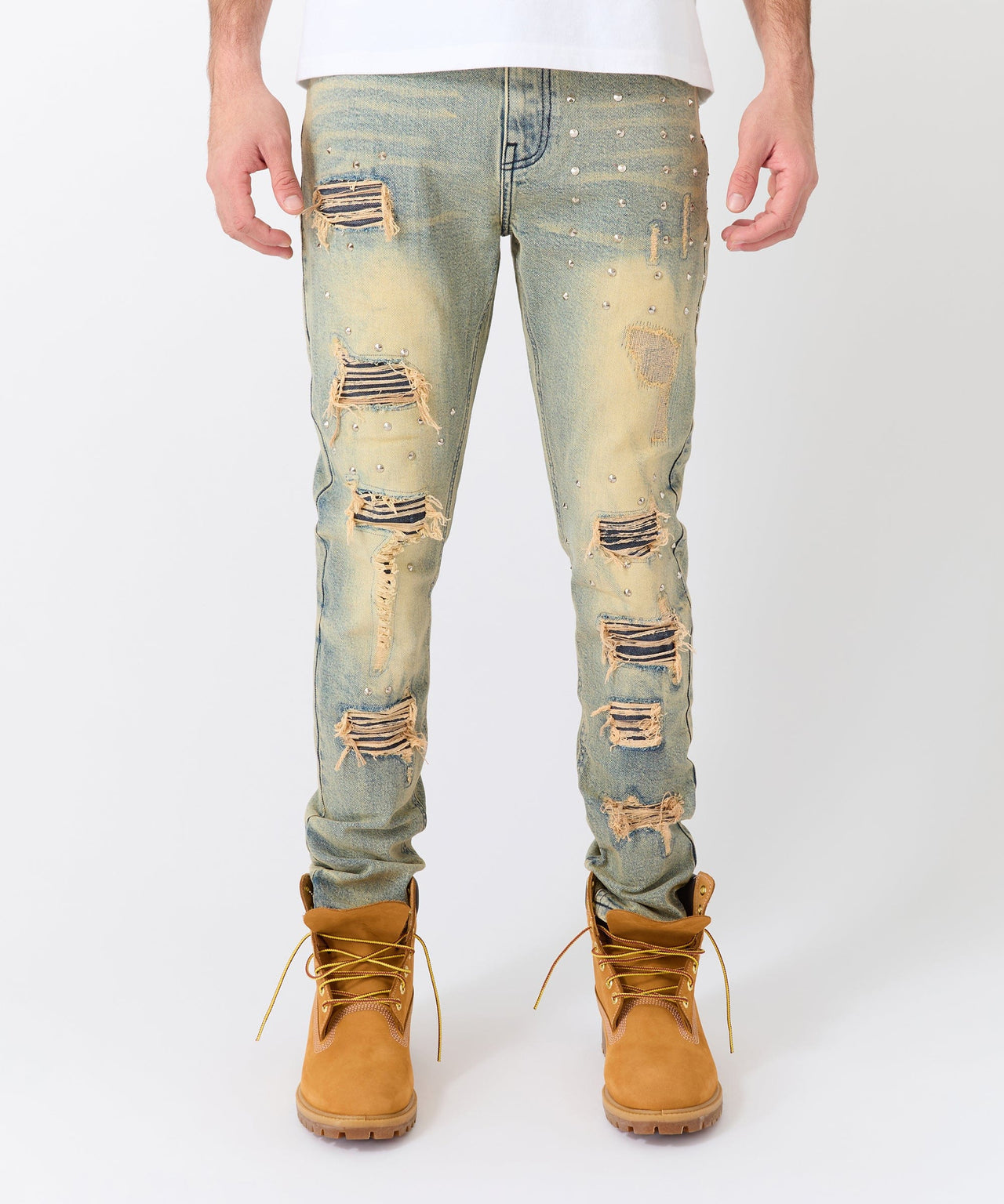 Ladder Distressed Studded Skinny Jean