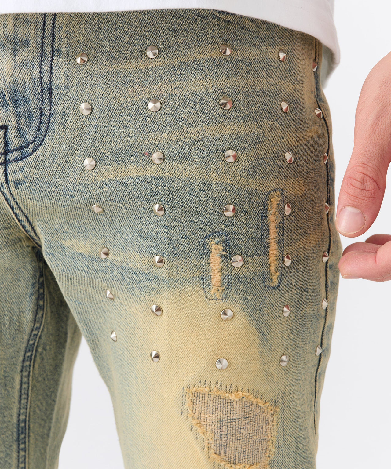 Ladder Distressed Studded Skinny Jean