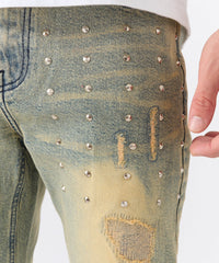 Thumbnail for Ladder Distressed Studded Skinny Jean