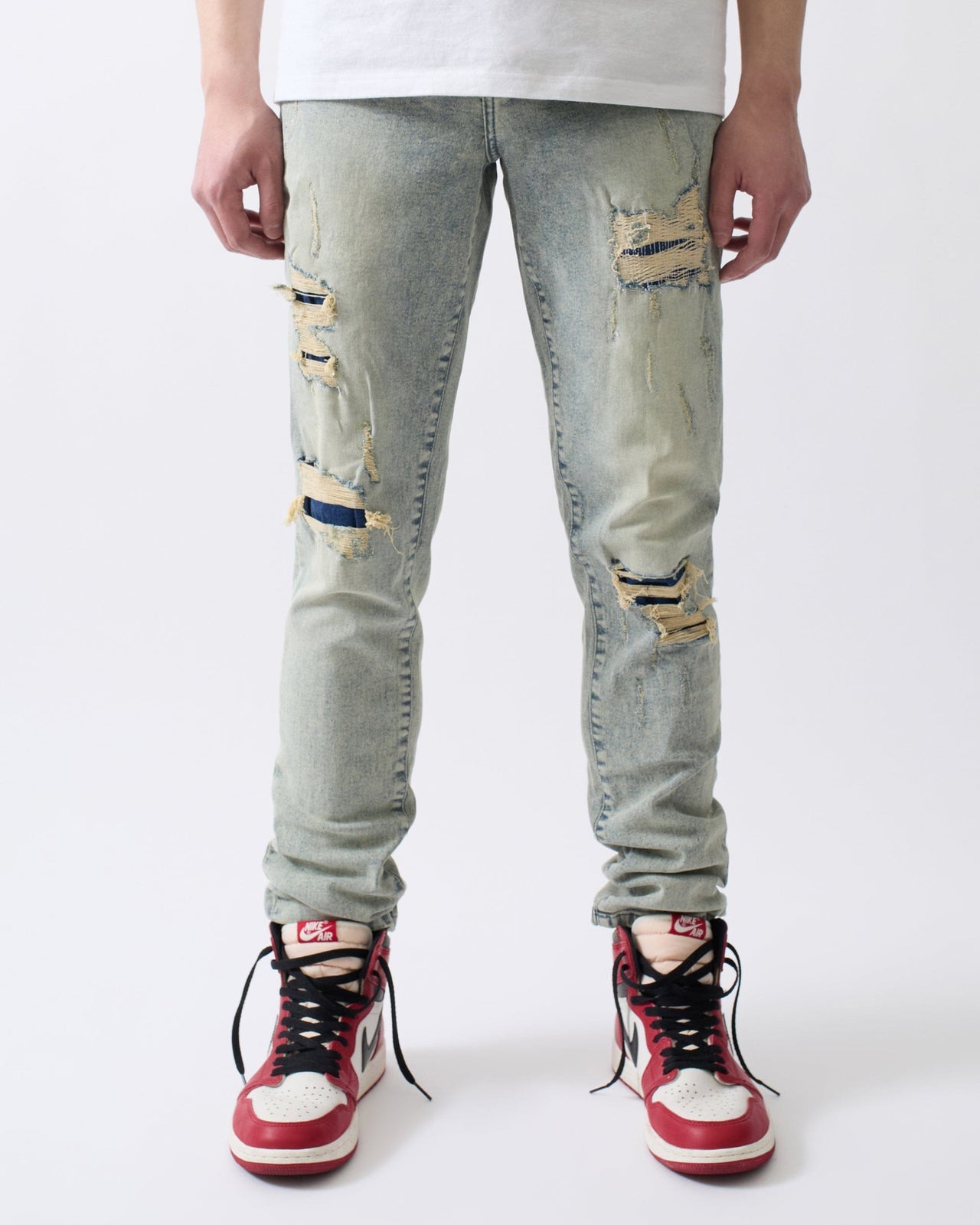 Panel Distressed Skinny Jeans