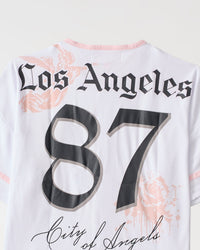 Thumbnail for Los Angeles Sweet Rebel Women's Graphic Short Sleeve Cropped Shirt