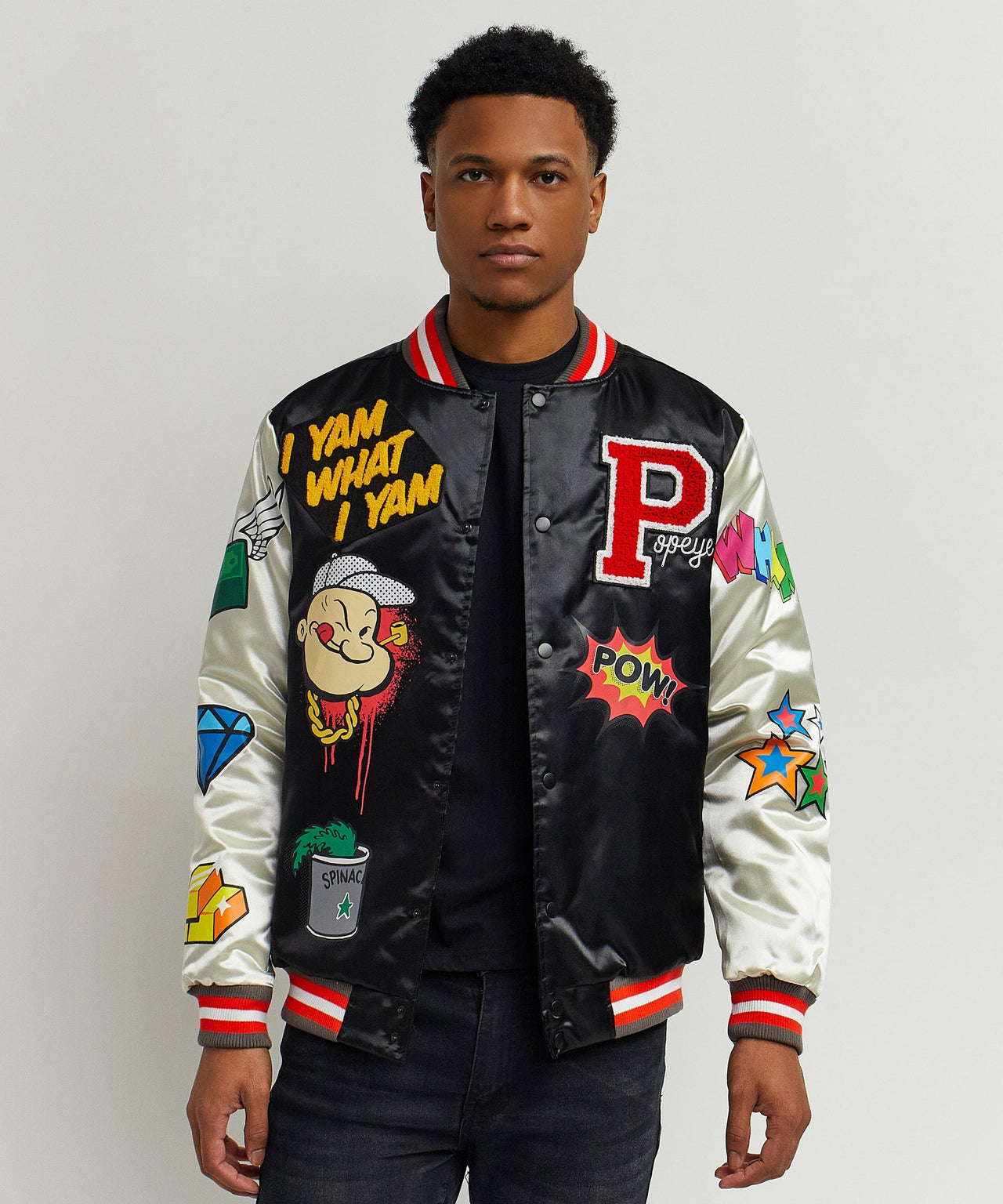 Popeye Pow Satin Bomber W/ Chenille