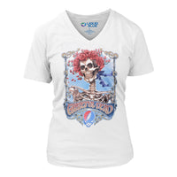Thumbnail for Bertha Live Womens White Long Length V-Neck T-Shirt