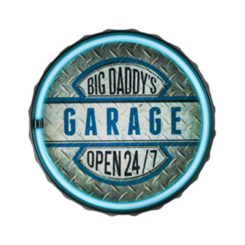 BIG DADDYS GARAGE- 12" ROUND LED ROPE SIGN - (2 PC PPK - $14.25 EACH)