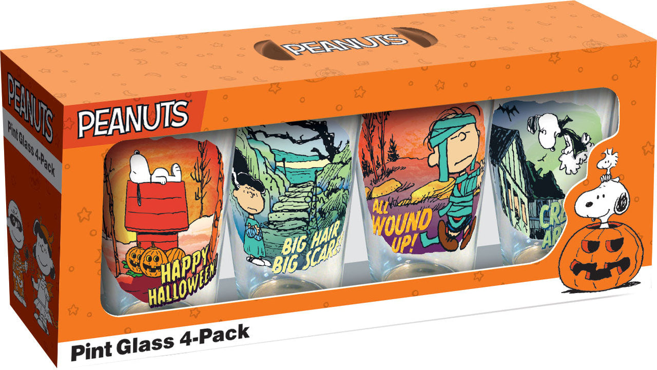 Peanuts Halloween Pumpkin Fun Drinking Glass Set (4-Pack / 16oz / Packaged) – 4 PC PPK