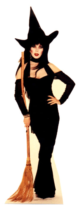 Life-size Elvira with Broom Cardboard Cutout