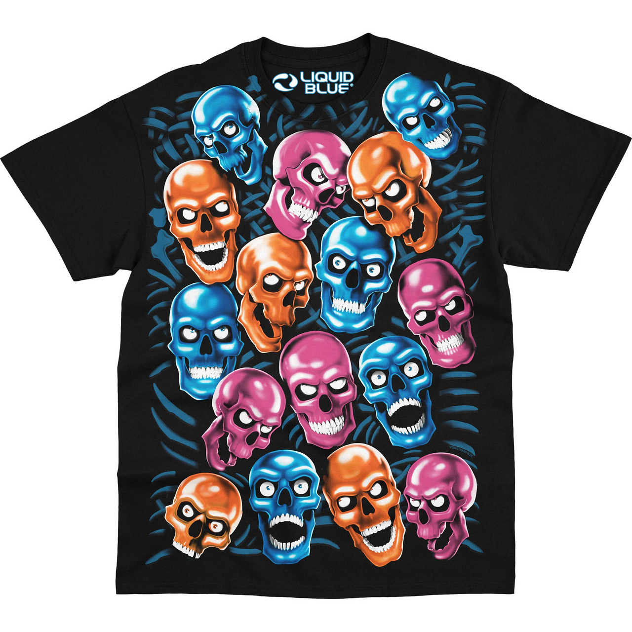 Skull Pile Blue Pink Orange T-Shirt