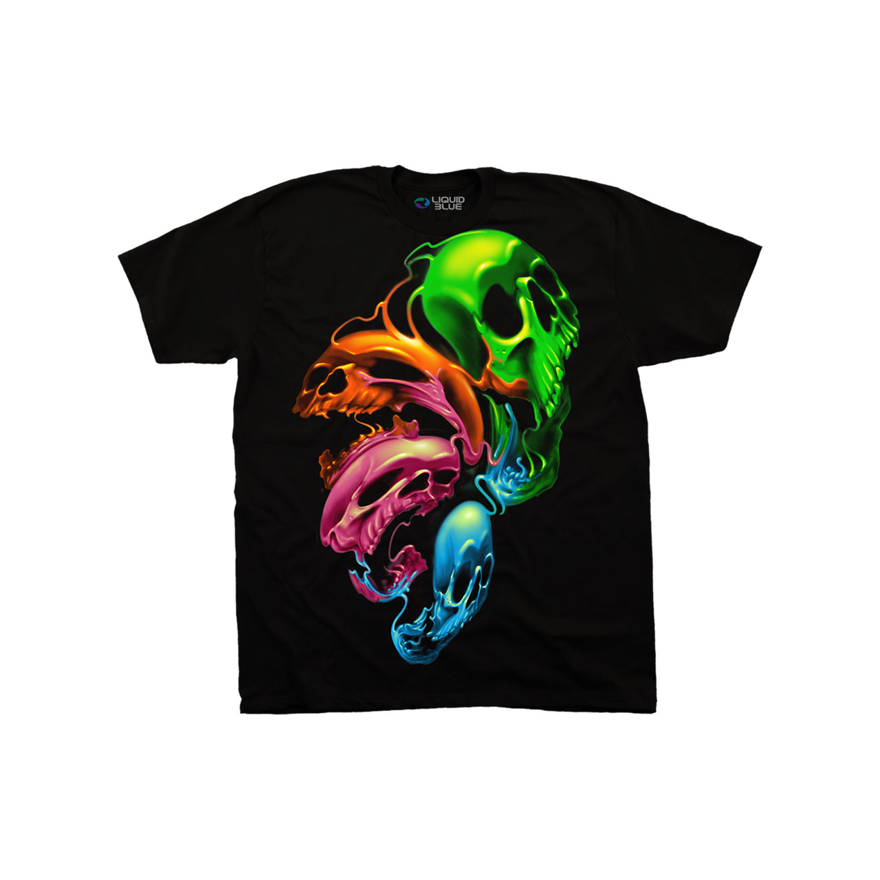 Liquid Neon Skulls Black T-Shirt