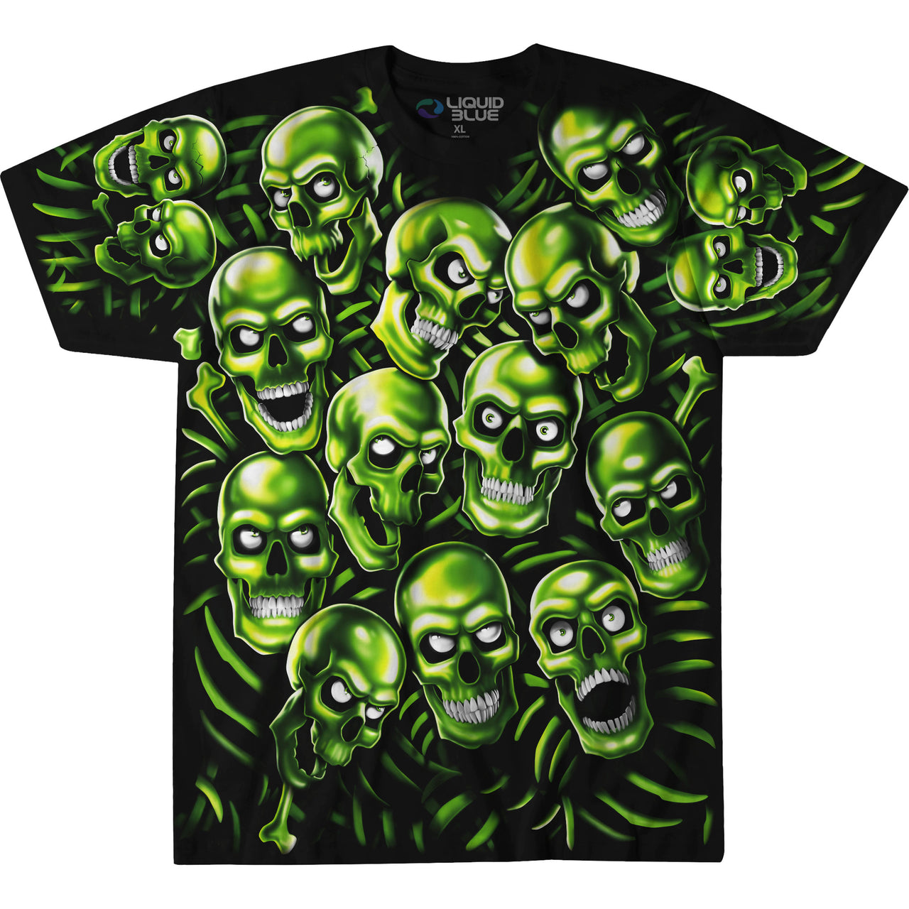 Skull Pile Green Black T-Shirt