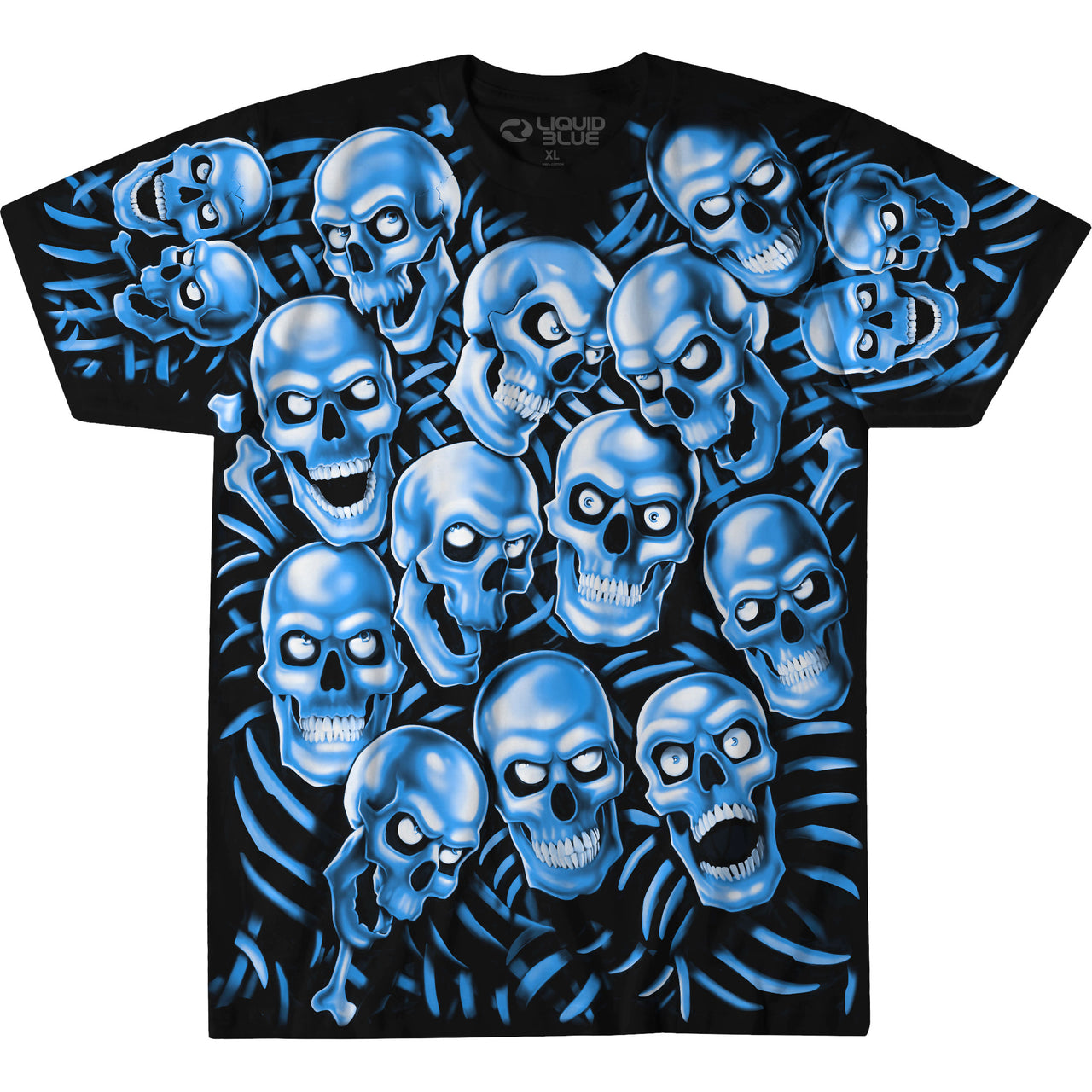 Skull Pile Blue Black T-Shirt