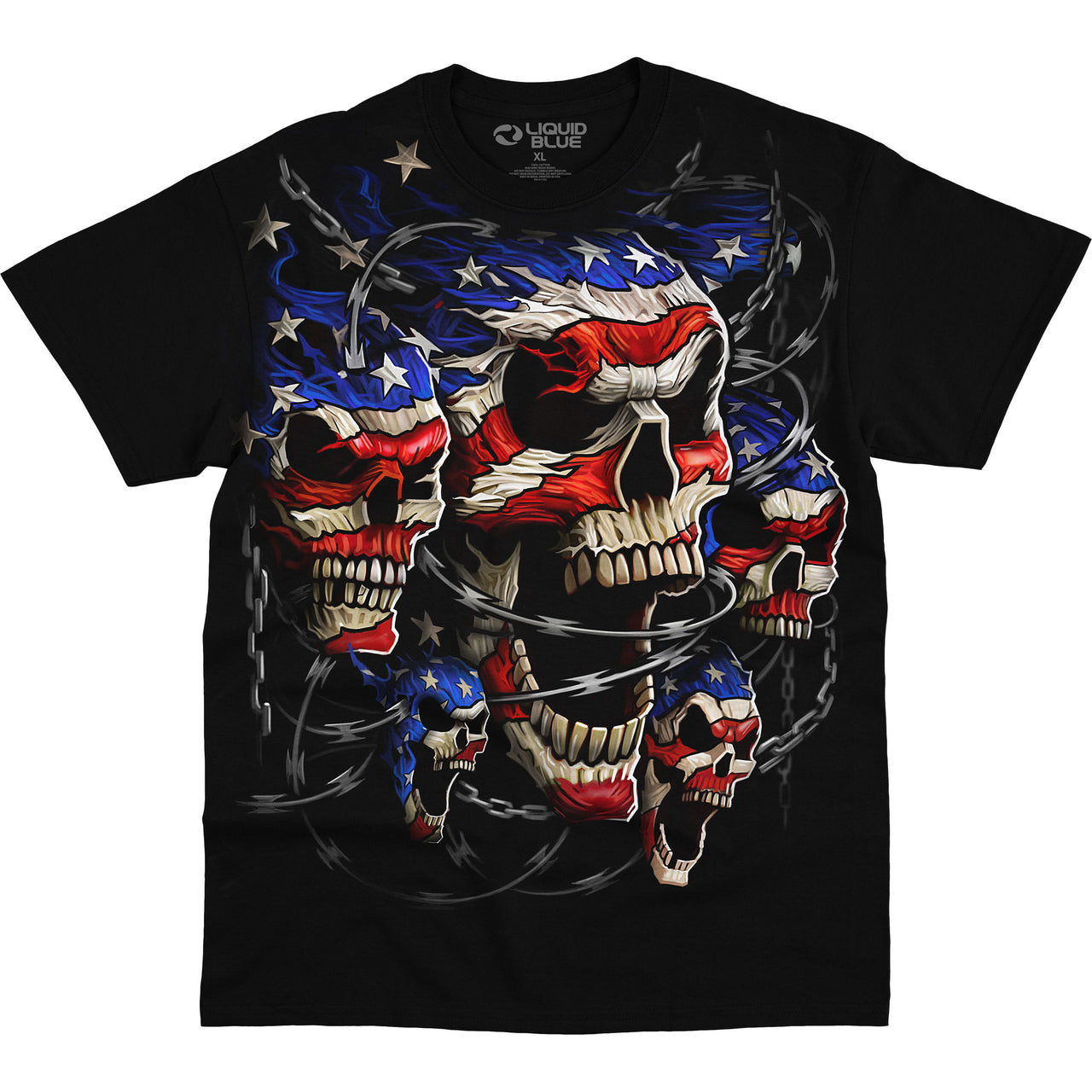 Patriotic Skulls Black T-Shirt