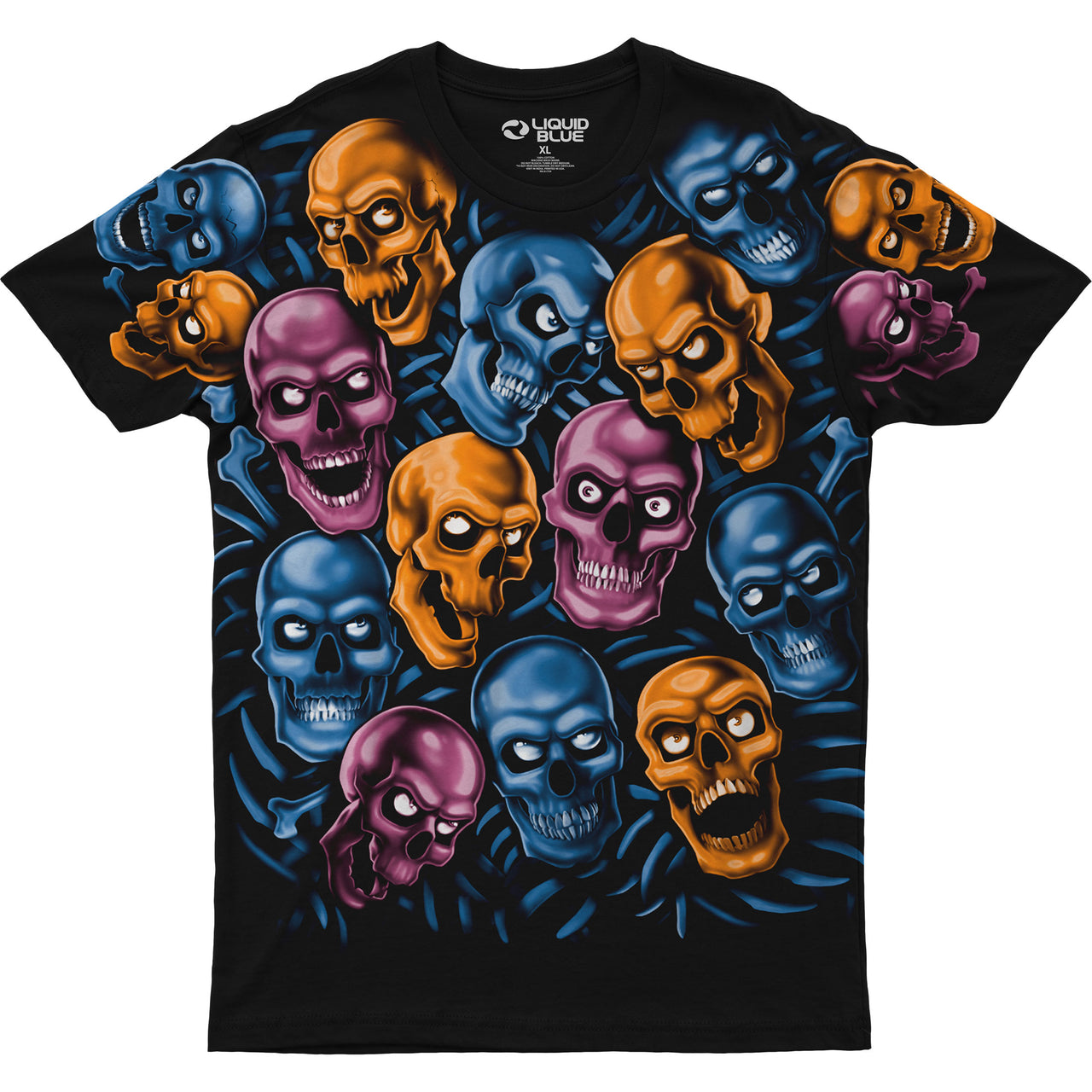 Skull Pile Blue Pink Orange Black Athletic T-Shirt