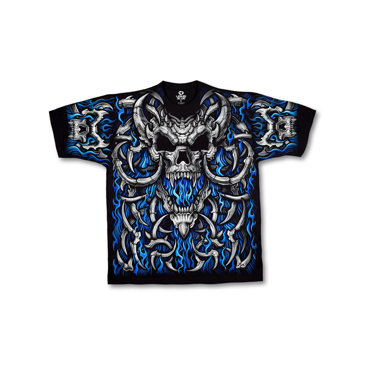 Blue Flame Skull Black T-Shirt