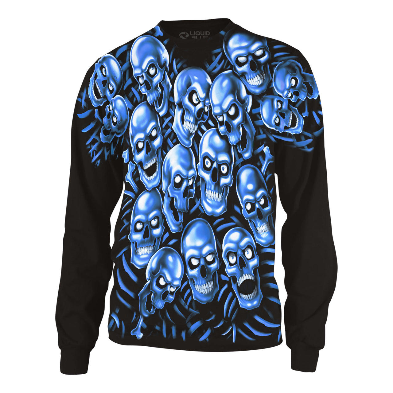 Skull Pile Blue Black Long Sleeve T-Shirt