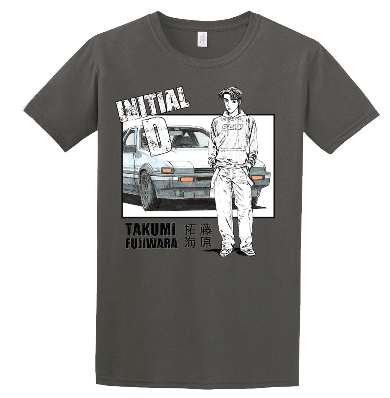 INITIAL D (COMIC) - TAKUMI FUJIWARA MEN'S CHARCOAL T-SHIRT