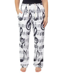 Thumbnail for Waist down photo of model wearing Music Notes pajama lounge pants front view (white background)