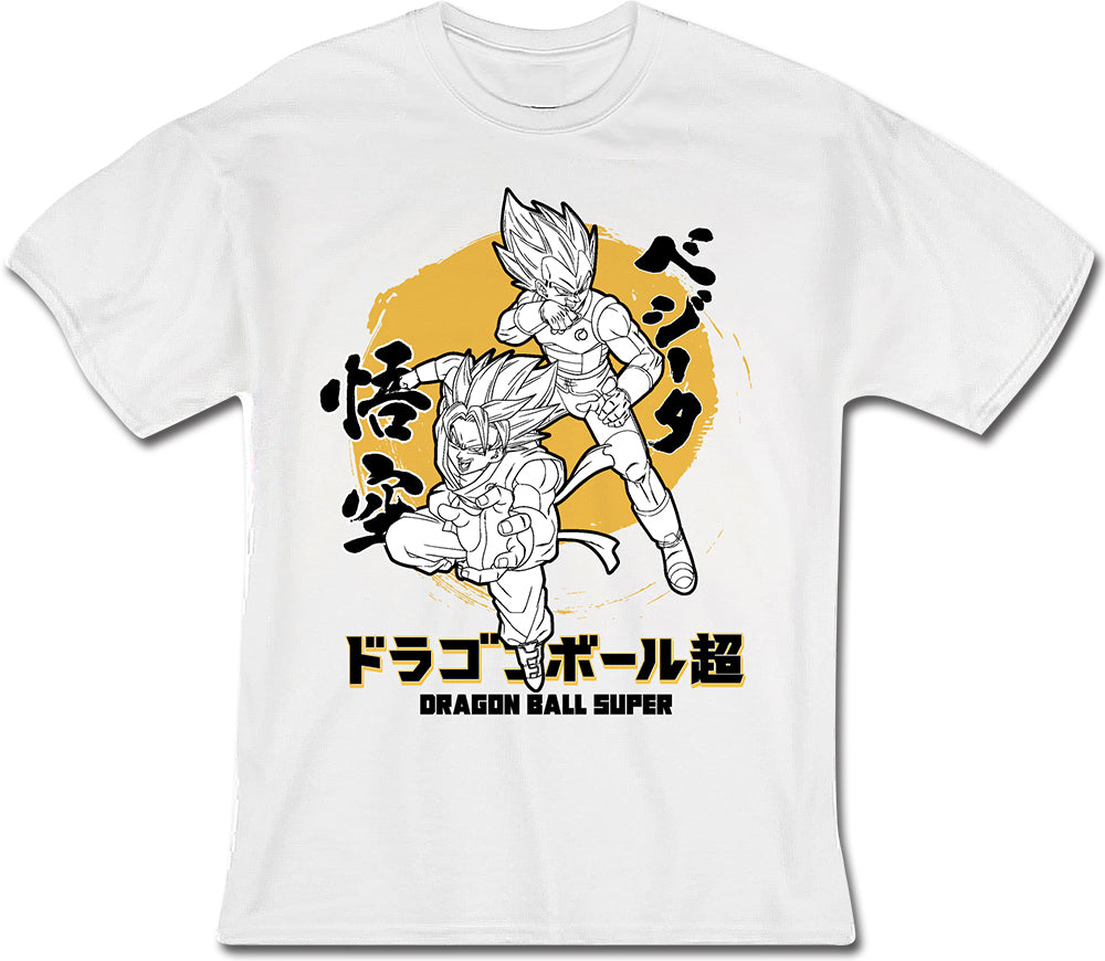 DRAGON BALL SUPER - GOKU & VEGETA BRUSH STYLE NAME WHITE MEN'S T-SHIRT