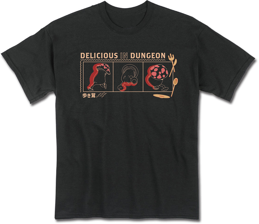 DELICIOUS IN DUNGEON - WALKING MUSHROOMS COLOR ART BLACK T-SHIRT