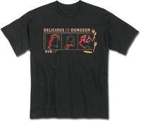 Thumbnail for DELICIOUS IN DUNGEON - WALKING MUSHROOMS COLOR ART BLACK T-SHIRT