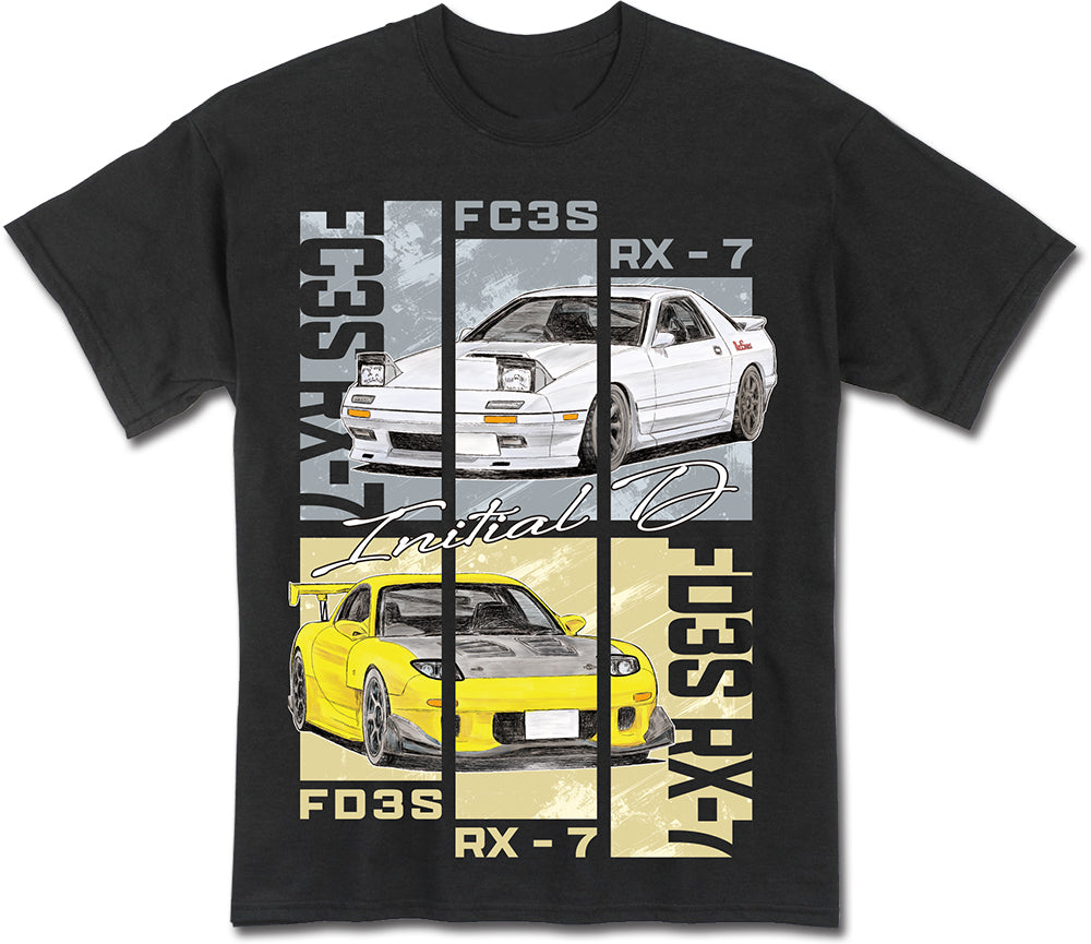 INITIAL D MANGA - FC3S AND FD3S 30TH ANNIVERSARY ART BLACK MEN'S T-SHIRT