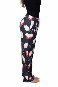 Thumbnail for Waist down photo of model wearing You Whine I Wine pajama lounge pants side view (white background)