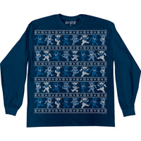 Thumbnail for Dancin Bear Xmas Sweater Navy Long Sleeve T-Shirt
