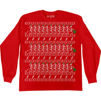 Thumbnail for Dancin Skeletons Xmas Sweater Red Long Sleeve T-Shirt