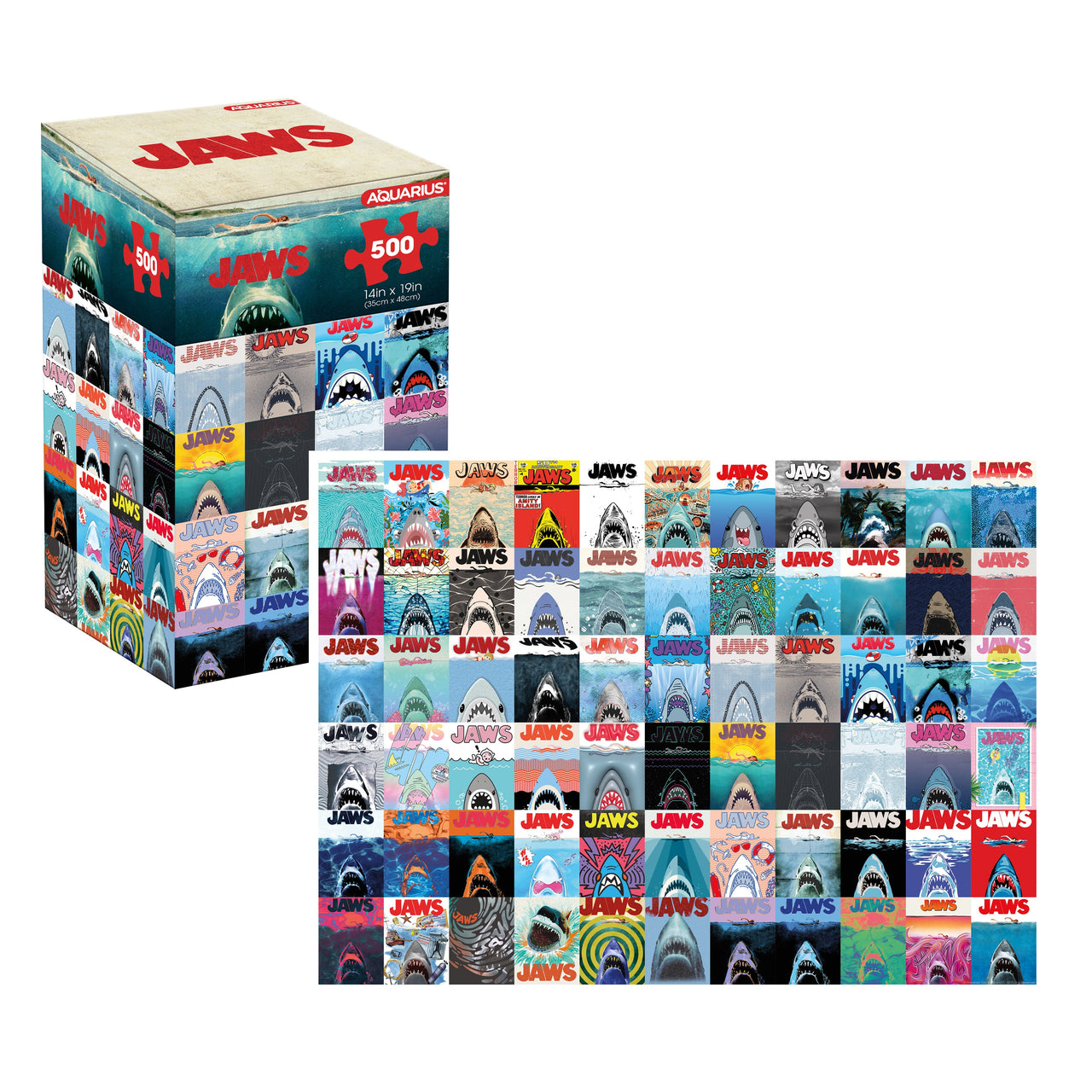 JAWS Poster Collage 500 Piece Jigsaw Puzzle (Vertical Box) – 3 PC PPK