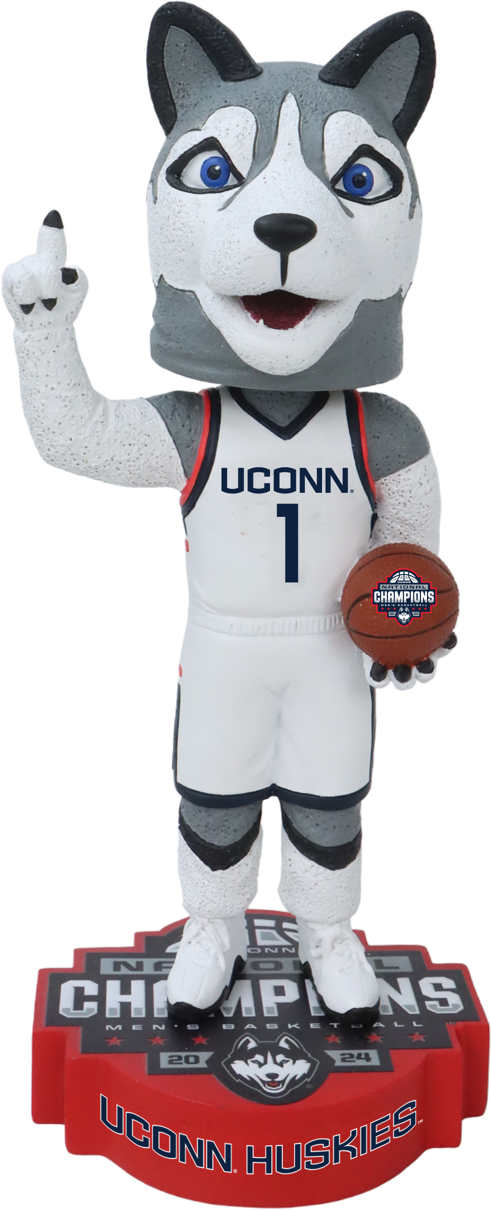 Jonathan The Husky UConn Huskies 2024 NCAA Men's Basketball National Champions Standing On Logo Bobblehead NCAA College