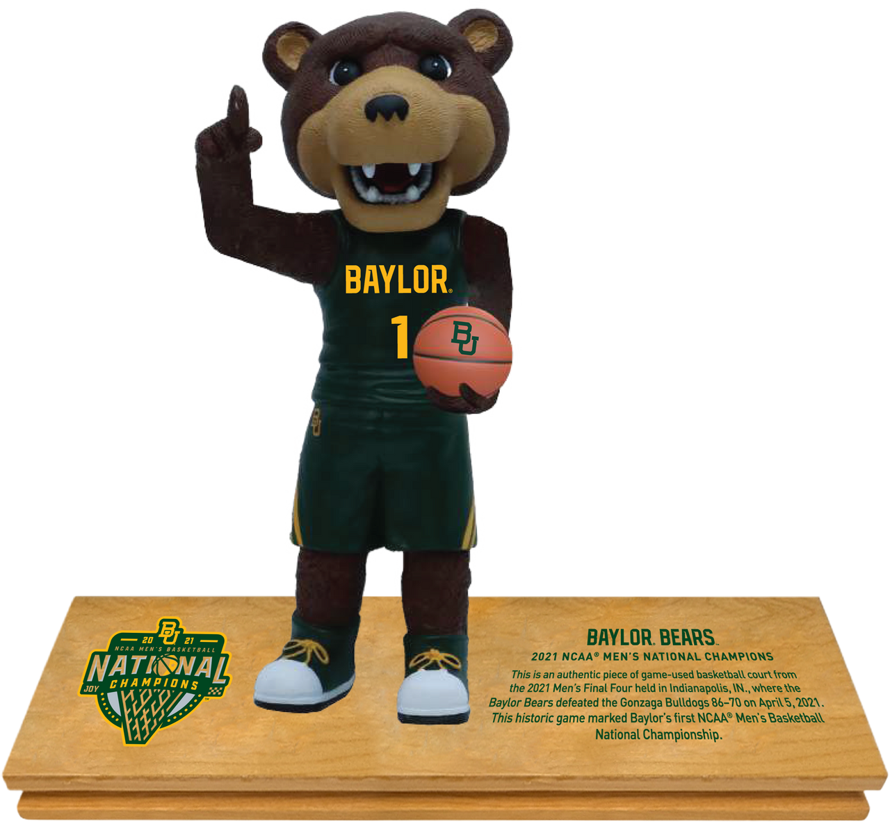 Baylor Bears 2021 Men's Basketball Game Used Championship Court Bobblehead