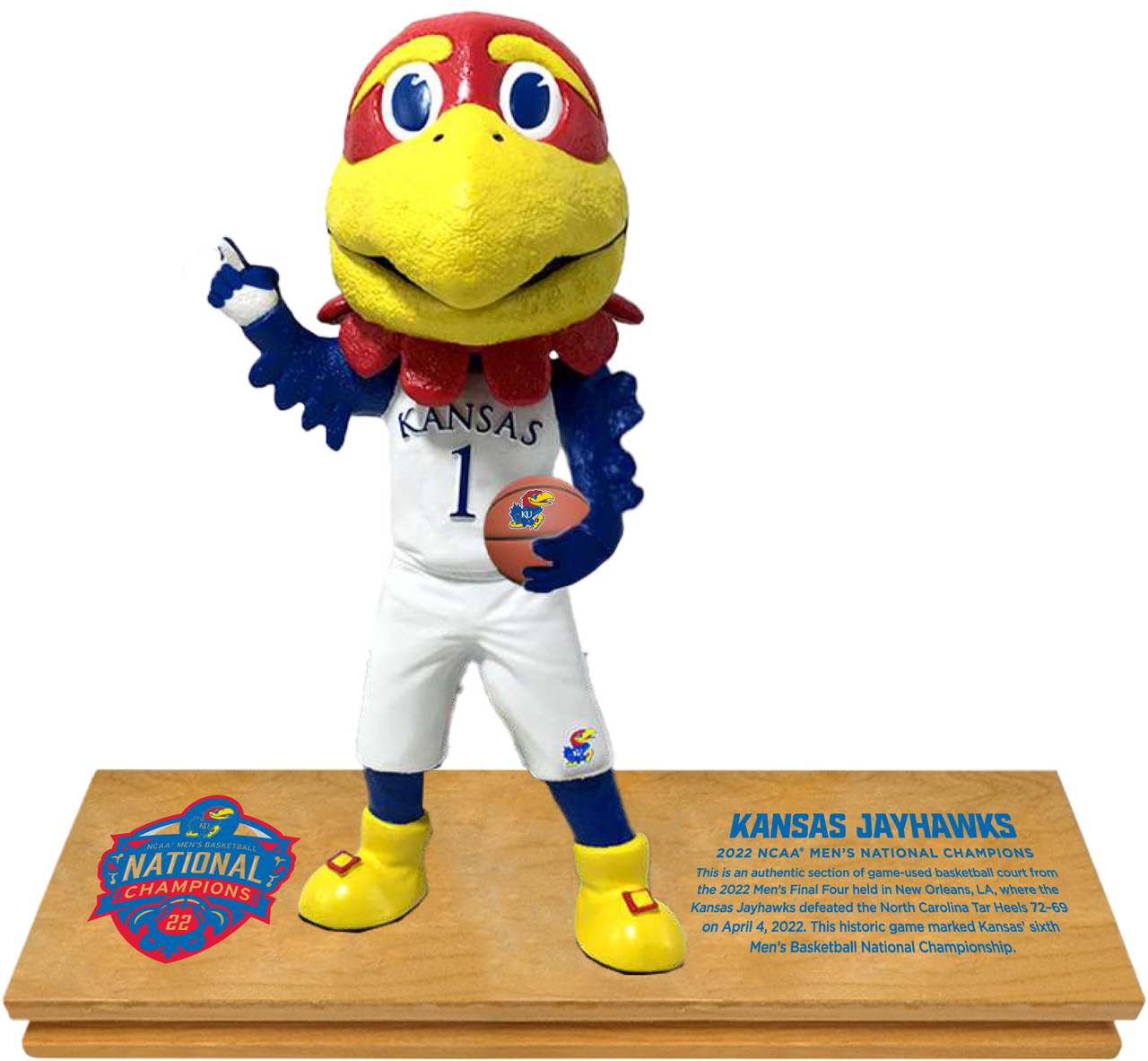 Kansas Jayhawks 2022 Men's Basketball Game Used Championship Court Bobblehead