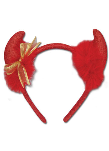 DEVIL HORN HEADBAND-DEVIL GOLD RIBBON HEADBAND  (DISC)