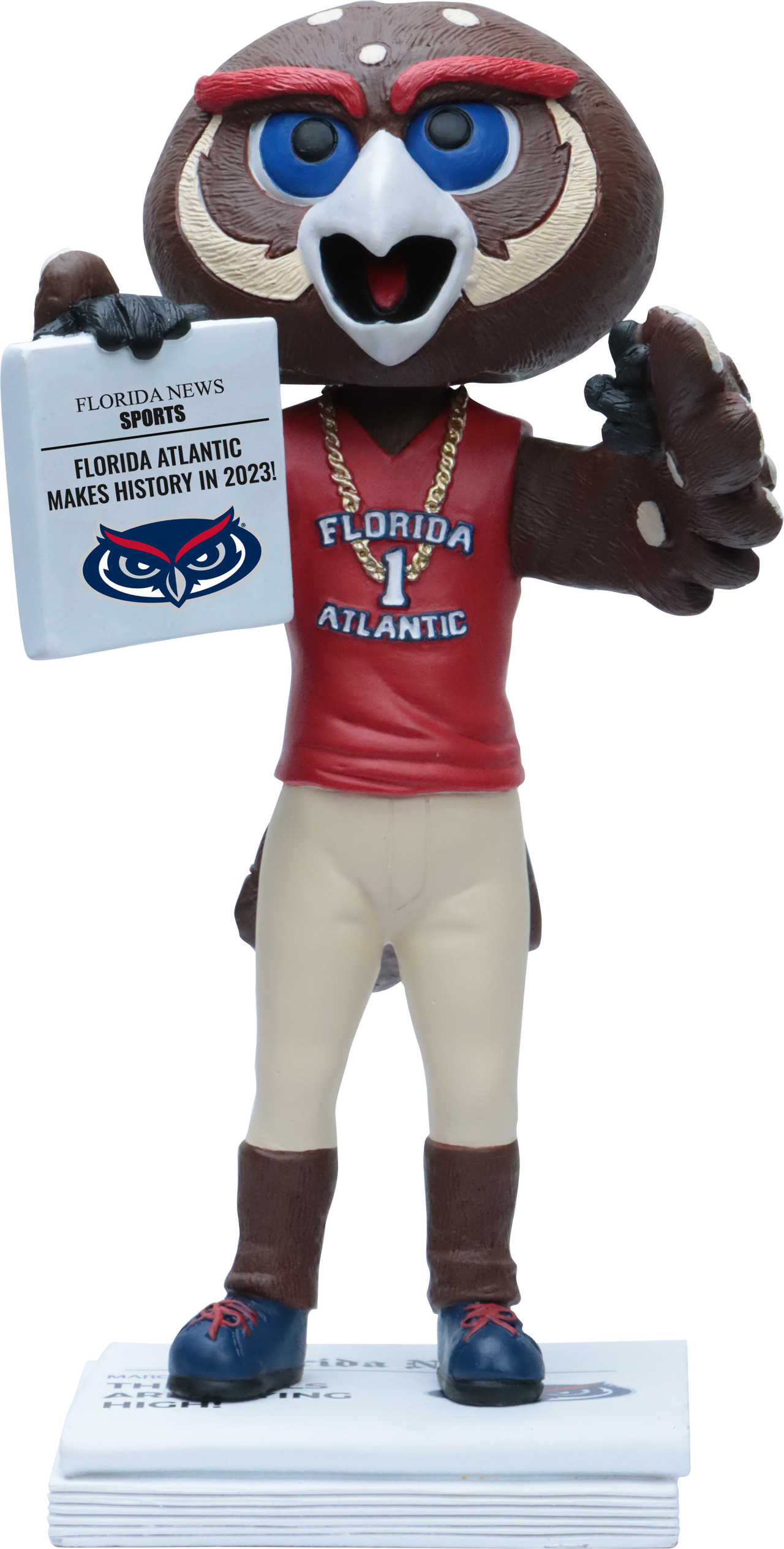 Owlsey Florida Atlantic Owls 2023 Commemorative Newspaper Bobblehead NCAA