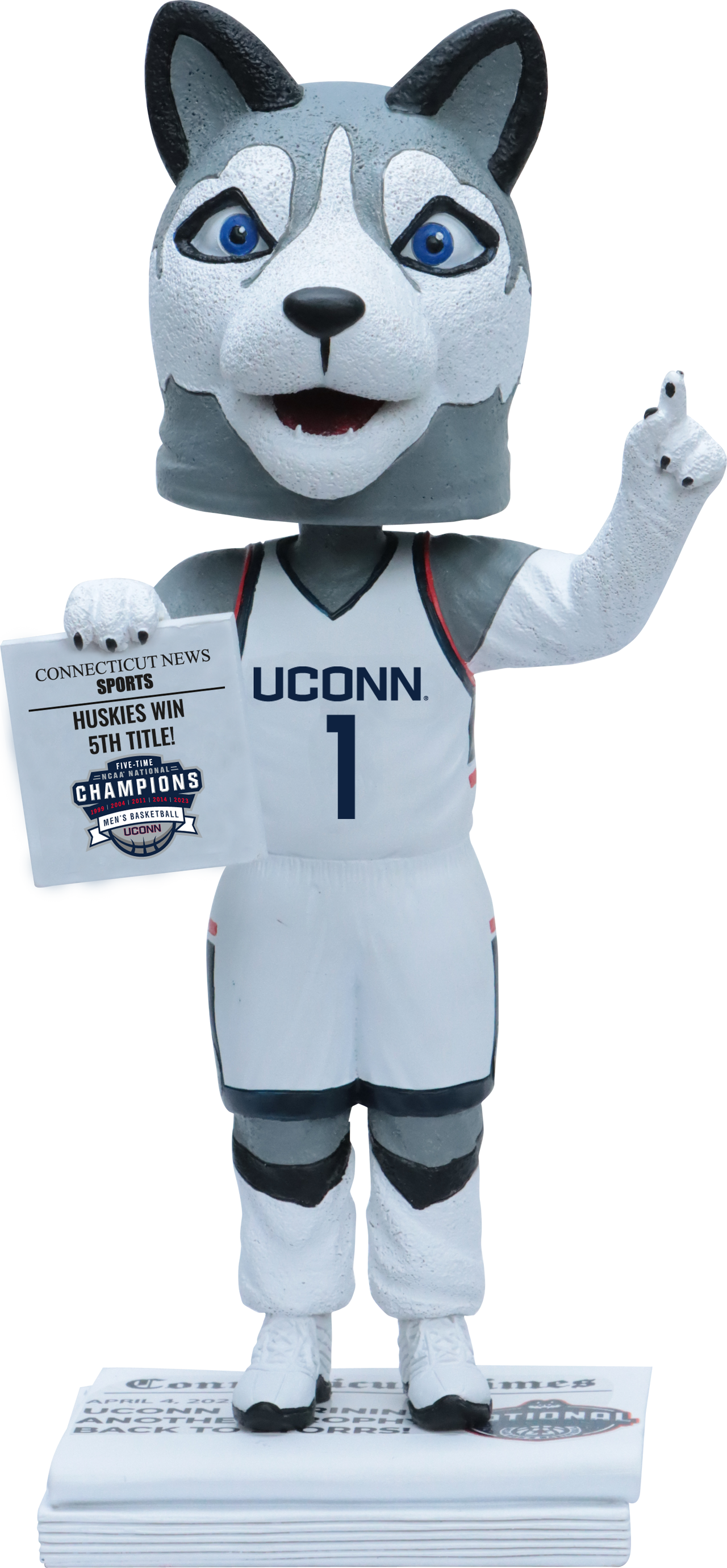 Connecticut Huskies 2023 Men's Basketball Champions Newspaper Mascot Bobblehead
